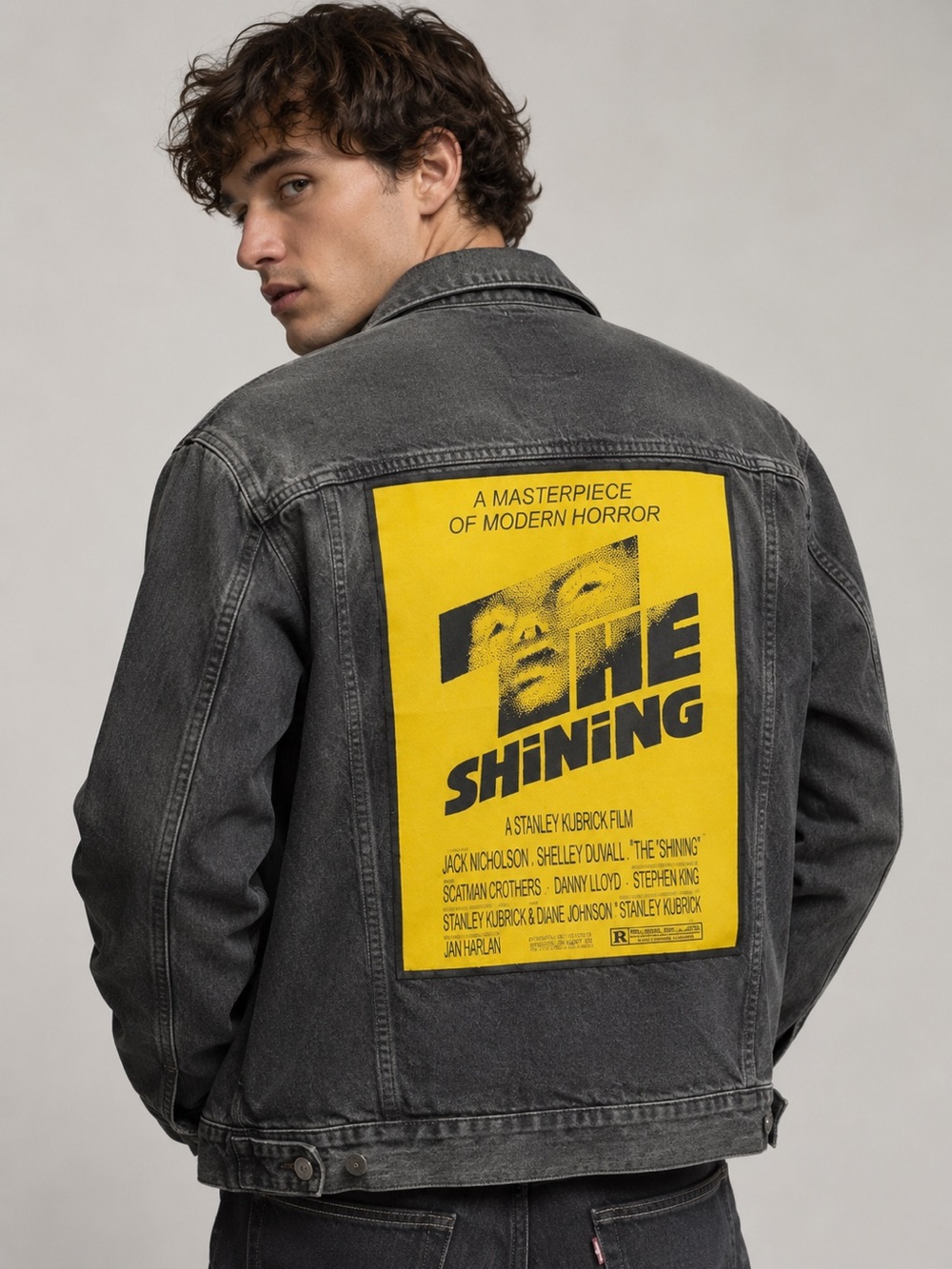 MAKE OFFER! Medium Hudson Black Denim Jacket jean The Shining back patch